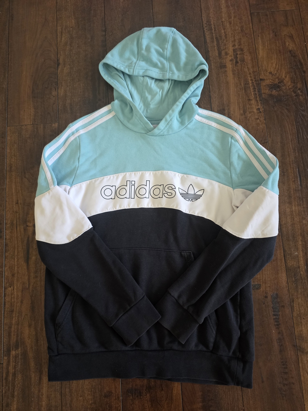 adidas Kids Large Colorblock Hooded Sweatshirt in Mint/White/Black